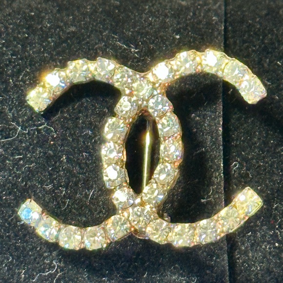 CHANEL Silver and Crystal Logo Pin - Picture 2 of 7